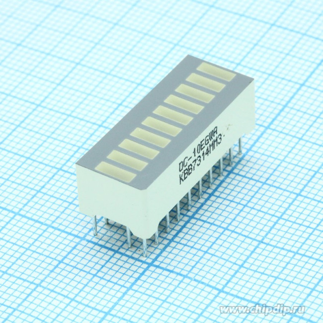 DC-10EGWA, 10 LEDs Bar Array, Green, Red, 25.4mm x 10.16mm, R 2mcd, G 2.8mcd, R 2V, G 2.2V/R 20mA, G 20mA
