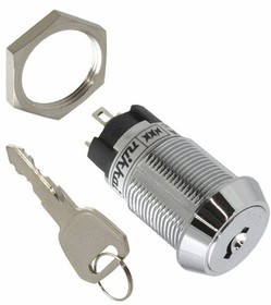 CKL12AFW01-001, Keylock Switches 19MM ON-ON RMVE 2POS FLAT KEY#001 3A LUG