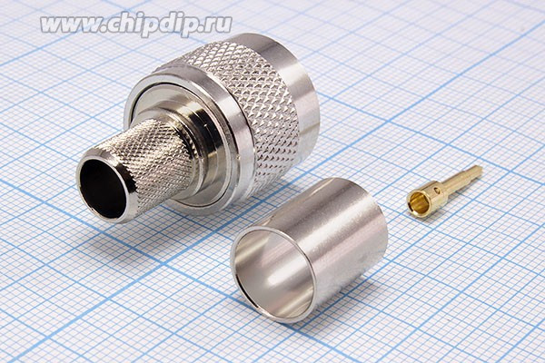 Высокочастотный разъем штекер N, на кабель RG213, под обжим, позолоченный центральный контакт; Q-15873 штек N\RG213\\обж\QNZC8P