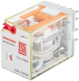 Реле RKF4CO610LT, 4CO, 6A(250VAC/30VDC), 110VAC, мех. индикация, тест-кнопка с блокировкой, LED