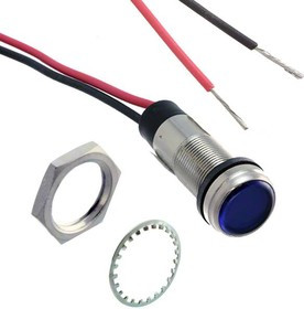 656-1409-303F, LED Panel Mount Indicators 1/2 Flat Blue 230VAC w/Leads