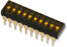 MCTIIR-10-T, DIP / SIP переключатель, 10 схем(-а), Ползунок, Сквозное Отверстие, SPDT, 24 В DC, 25 мА