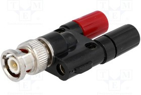 BNC-119, Адаптер, 60ВDC, банан 4мм гнездо x2, вилка BNC, Версия: с зажимом