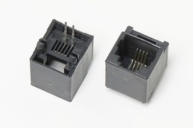 Разъем телефонный 6P4C розетка, контакты 4P, на блок, T5-6P4C[RJ-11]