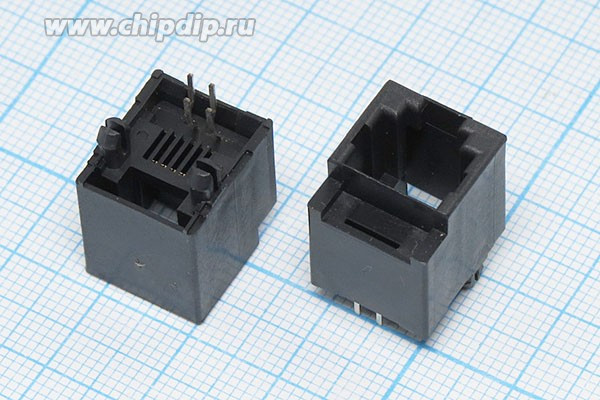 Разъем телефонный 6P4C розетка, контакты 4P, на блок, T5-6P4C[RJ-11]