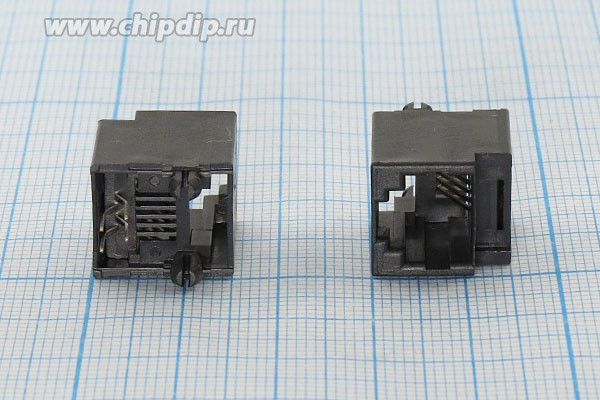 Разъем телефонный 6P4C розетка, контакты 4P, на блок, T5-6P4C[RJ-11]