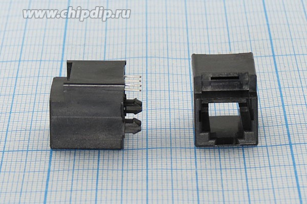 Разъем телефонный 6P4C розетка, контакты 4P, на блок, T5-6P4C[RJ-11]