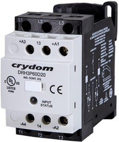 DRH3P60D20, Contactors - Solid State 20A 600VAC 4-32DC In ZC 2Leg 3phs DINRail