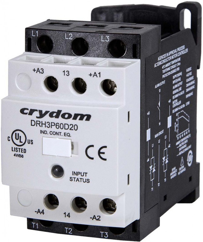 DRH3P60D20, Contactors - Solid State 20A 600VAC 4-32DC In ZC 2Leg 3phs DINRail DRH3P60D20, Contactors - Solid State 20A 600VAC 4-32DC In ZC 2Leg 3phs DINRail