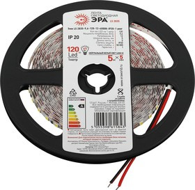 Светодиодная лента ЭРА узкая 5мм LS2835 9,6-120-12-4000K-IP20-1 year-5m нейтральный белый свет Б0053980
