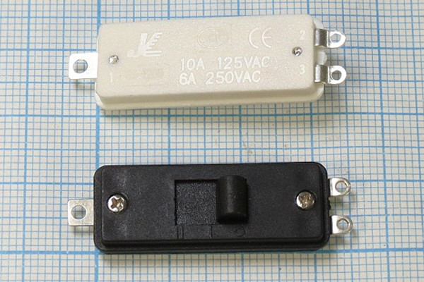 Движковый переключатель на два положения, белый; №10610 ПДв 31,9x12,4h9,3\3C\6А250В\ OFF-ON\бел\SA-1205
