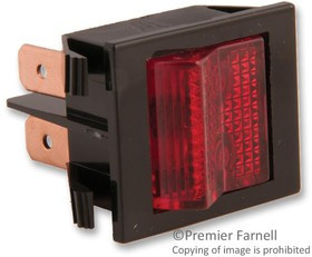 2600HR11E, SWITCH, ROCKER, DPST, 16A, 250V, RED