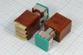 Переключатель кнопочный с фиксацией SPDT, ON-ON, зелёного цвета, 220В/2А; №345 G ПКн\250\ 2,0\3PDT\21x21\кор\ ILзел\\8C\П3П1Т-3ЗВ\