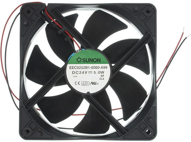 EEC0252B1-000U-A99, Вентилятор осевой, 24В DC, 120x120x25мм, подшипник качения, 183,8куб.м/ч, 44,5дБА