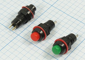 Переключатель кнопочный, d10, 220В, 1.0А, OFF-ON, черный, контакты 2C, DS-211
