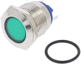 IND19-24G-C, Индикат.лампа LED, плоский, 24ВDC, 24ВAC, Отв d19мм, латунь