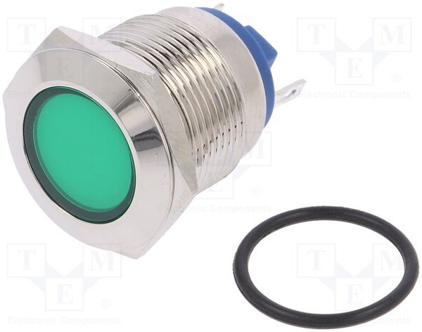 IND19-24G-C, Индикат.лампа LED, плоский, 24ВDC, 24ВAC, Отв d19мм, латунь