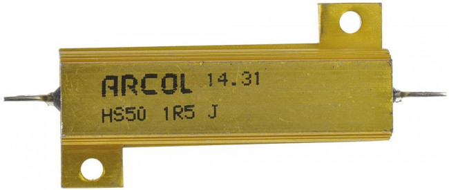 HS50-1R5J, Резистор: проволочный, с радиатором, винтами, 1,5Ом, 50Вт, ±5%
