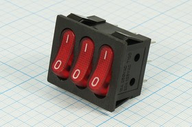 Выключатель клавишный строенный, 9T, 250В/15А, 3-ON-OFF, подсветка красная, IRS3101-3C; №2942 R Пкл\\15\3-ON-OFF\\чер\ ILкр\\9T\IRS3101-3C\