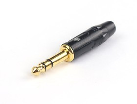 AuraSonics JMA3-BG кабельный разъем Jack 6.3мм TRS (стерео) штекер, позолоченные контакты, черный, д