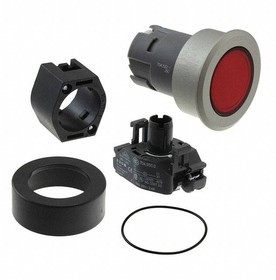 704.062.218, Illuminated Pushbutton Actuator, Metallic / Red, IP65, Latching Function