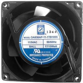 OA938AP-11-1TB1855, AXIAL FAN, BALL, 55CFM, 40DB, 15W, 115V