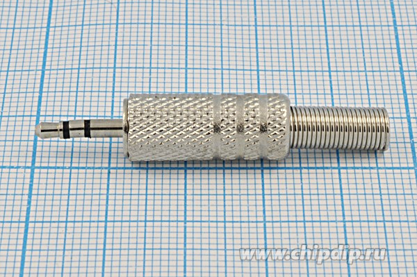 Вилка 2.5 стерео, контакты 3C, монтаж кабель, металл пружинный хвост, марка AP-347