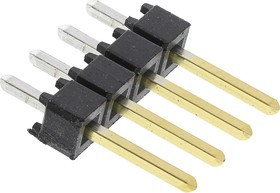 TSW-104-07-L-S, TSW Series Straight Through Hole Pin Header, 4 Contact(s), 2.54mm Pitch, 1 Row(s), Unshrouded