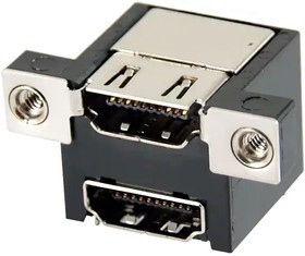 KDMI42X-FS2-WS-B15, HDMI, Displayport &amp; DVI Connectors Dual stack w/ shield uneven peg w/ sprin