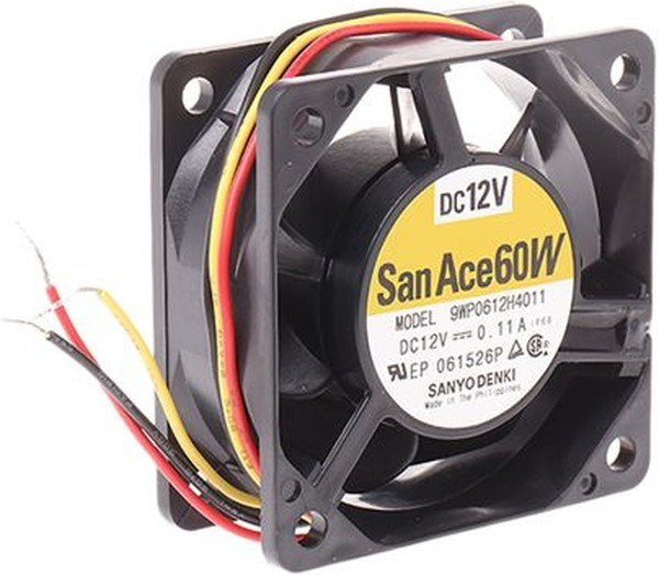 9WP0612H4011, DC Fans DC Axial Fan, 60x60x25mm, 12VDC, 18.7CFM, Splash Proof, Ribless, Tach, IP68