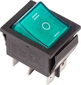 36-2392, Переключатель клавишный 250V 15А (6с) ON-OFF-ON зеленый с подсветкой и нейтралью (RWB-509, SC-767) R