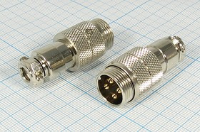 Разъем микрофонный MIC16 вилка, контакты 4P, монтаж на кабель, М16, MC901-4P [Китай]