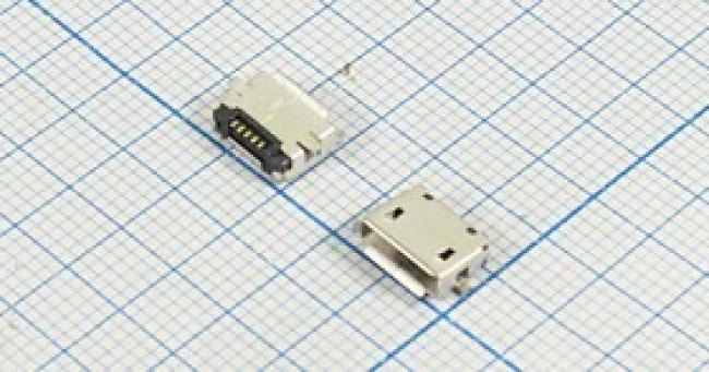 Разъем microUSB розетка, тип AB, контакты 5P2C, на плату, угловой, SMD, microUSB AB-5S