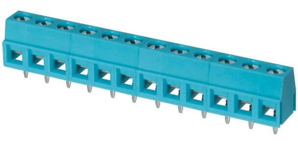 TB006-508-12BE, Fixed Terminal Blocks Terminal block, screw type, 5.08 , horizontal, 12 poles, CUI Blue, slotted screw, PCB mount