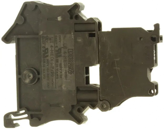 Клемма с держателем предохранителя UT 4-HESILED 24 (5X20) /6,2mm, винтовая, 2 присоед., 4(max 6)mm2, 6,3A, с индикатором 24V, черная Клемма с держателем предохранителя UT 4-HESILED 24 (5X20) /6,2mm, винтовая, 2 присоед., 4(max 6)mm2, 6,3A, с индикатором 24V, черная