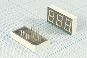 Светодиодный дисплей красный, 7 сегментов, 3 разряда, высота 14,2 мм, 10 мкд, GNT-5631AS-21; №5439 R
