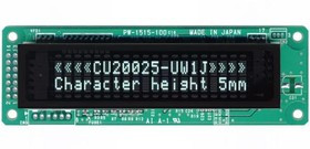 CU20025-UW1J, Дисплей: VFD, алфавитно-цифровой, 20x2, Знак: 4,7мм, 350кд/м2 CU20025-UW1J, Дисплей: VFD, алфавитно-цифровой, 20x2, Знак: 4,7мм, 350кд/м2