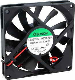 EE80151S1-A99, Вентилятор осевой, 12В DC, 80x80x15мм, подшипник скольжения, 62,86куб.м/ч, 34,7дБА