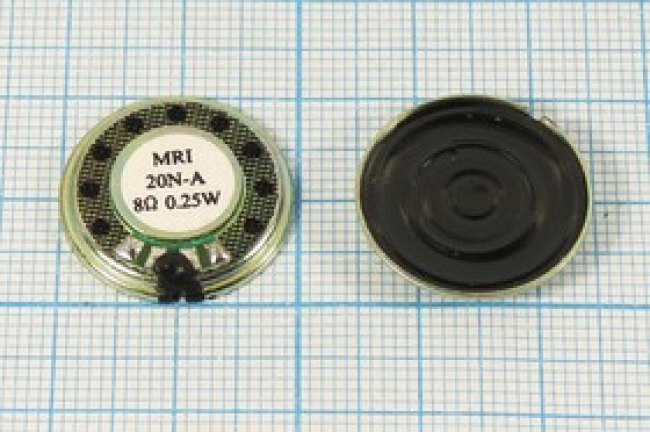 Динамик 20x 3мм, 8 Ом, 0.25Вт, металл/пластик; №6547 дин 20x 3\ 8\0,25\мет/пл\2C\ MRI20N-A\[20-8S]