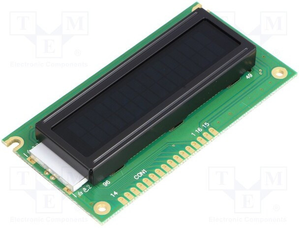 NPC1602WRP-FWA-I, Дисплей: LCD, алфавитно-цифровой, STN Negative, 16x2, LED, PIN: 16