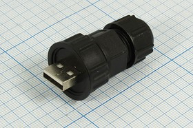 Штекер USB на кабель, тип A, герметичный, 5 контактов, USB A-SP GERM; Q-12661 штек USB \A\5C\каб\гермет\USB A-SP GERM\