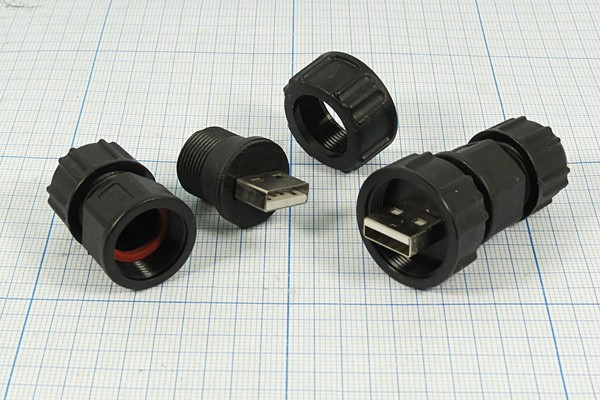 Штекер USB на кабель, тип A, герметичный, 5 контактов, USB A-SP GERM; Q-12661 штек USB \A\5C\каб\гермет\USB A-SP GERM\