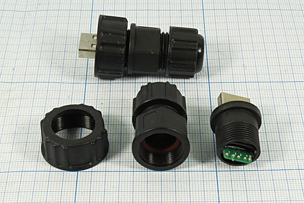 Штекер USB на кабель, тип A, герметичный, 5 контактов, USB A-SP GERM; Q-12661 штек USB \A\5C\каб\гермет\USB A-SP GERM\