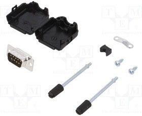 DPPK09-BK-DMP-K, Разъем D-Sub; PIN: 9; вилка; "папа"; пайка; на провод; черный