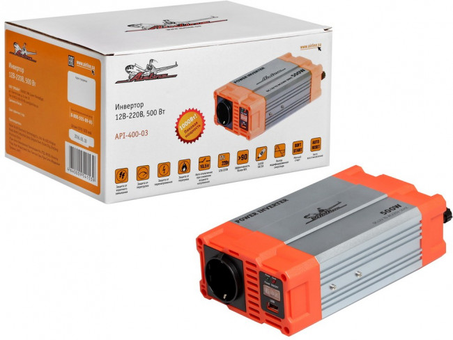 API-400-03, Преобразователь напряжения (инвертор) 12-220V 500Вт AIRLINE API-400-03, Преобразователь напряжения (инвертор) 12-220V 500Вт AIRLINE