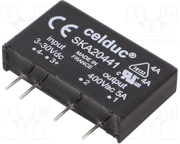 SKA20441, SK Series Solid State Relay, 5 A Load, PCB Mount, 460 V ac Load, 30 V dc Control SKA20441, SK Series Solid State Relay, 5 A Load, PCB Mount, 460 V ac Load, 30 V dc Control