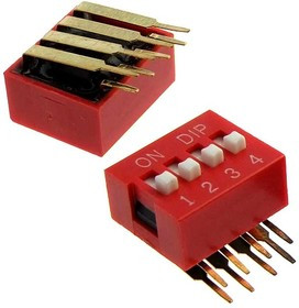 DA04R, DIP-переключатель угловой , 25 мА, 24 В, 50 мОм, 4 (ON-OFF) с шагом 2,54 мм, 6.7х11.72х9.9 мм