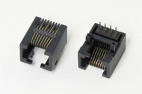 Разъем телефонный T4-8P8C[RJ-45] розетка, контакты 8P, на плату, угловой, T4-8P8C[RJ-45]