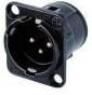 Neutrik NC3MD-V-B панельный разъем XLR male серии D,вертикальная установка на ПП, черненый корпус, золочёные контакты