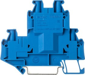 Клемма двухуровневая винтовой зажим 4 точки подключения 4кв.мм син. (уп.50шт) DKC TTURB-4-BU